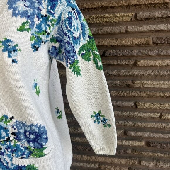 Adrienne Vittadini Vintage Blue Floral Cottage Grandma Cardigan Sweater Size S - Picture 5 of 11